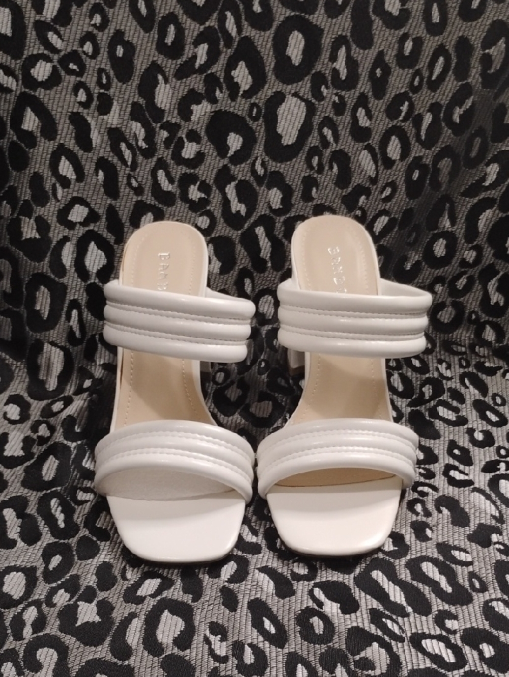 White Womens Dual-Strap Slide Heels NIB